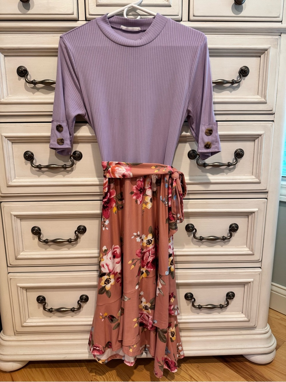 Reborn J Lavender Ribbed Top & Rose Floral Maxi Dress